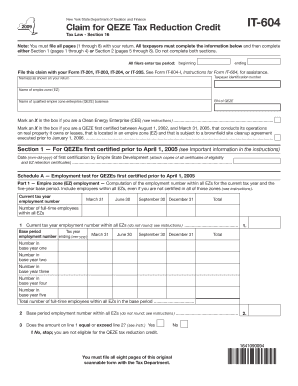 Form it 604Claim for QEZE Tax Reduction Creditit604 Tax Ny