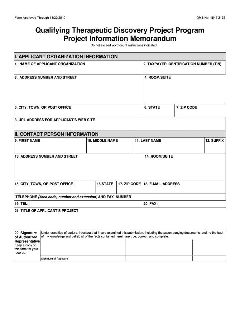 Qualifying Therapeutic Discovery Project Program Project NIH Massbio  Form