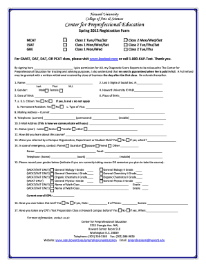 Assistance with Health Professions Admissions Test Preparation  Form