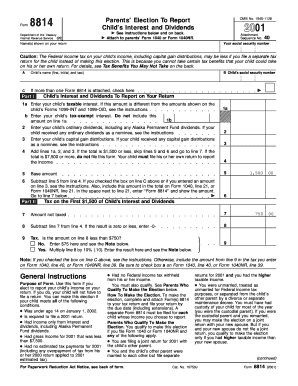 Form 8814 Fill in Version Parent&#039;s Election to Report Child&#039;s Interest and Dividends