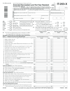 For Office Use Only it 203 X New York State Department of Taxation and Finance Amended Nonresident and Part Year Resident Income  Form