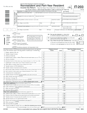 Form it 203 , Nonresident and Part Year Resident, IT203 Tax Ny