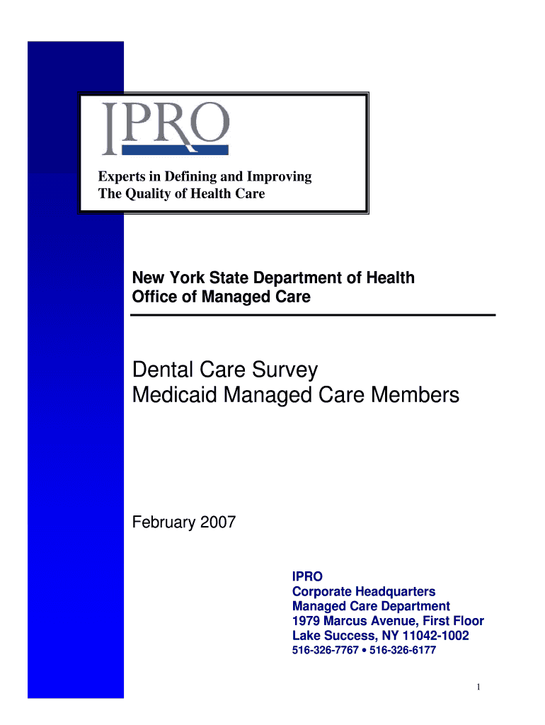 Dental Care Survey Medicaid Managed Care Members 88 Page PDF of IPRO Dental Care Survey Medicaid Managed Care Members Health Ny  Form