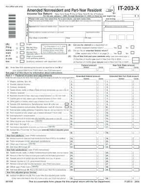 Form it 203 X , Amended Nonresident and Part Year Tax Ny