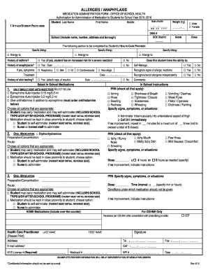 Allergies Anaphylaxis Medication Administration Form