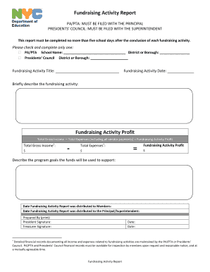 Fundraising Activity Report Schools Nyc  Form