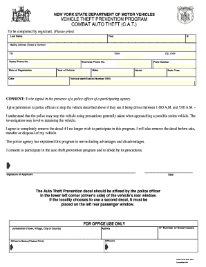 NYS DMV Vehicle Theft Prevention Program Registration Form