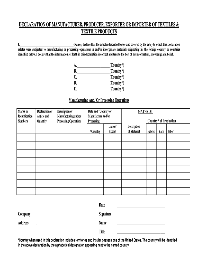 Declaration Manufacturer  Form