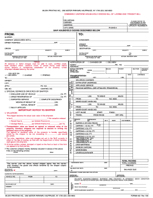 COMBINED UNIFORM HOUSEHOLD GOODS BILL of LADING and FREIGHT BILL