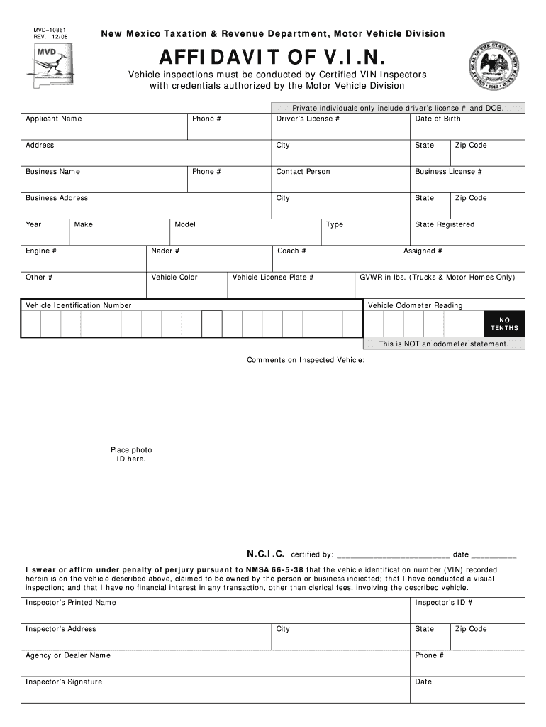 Nm 10861 Form