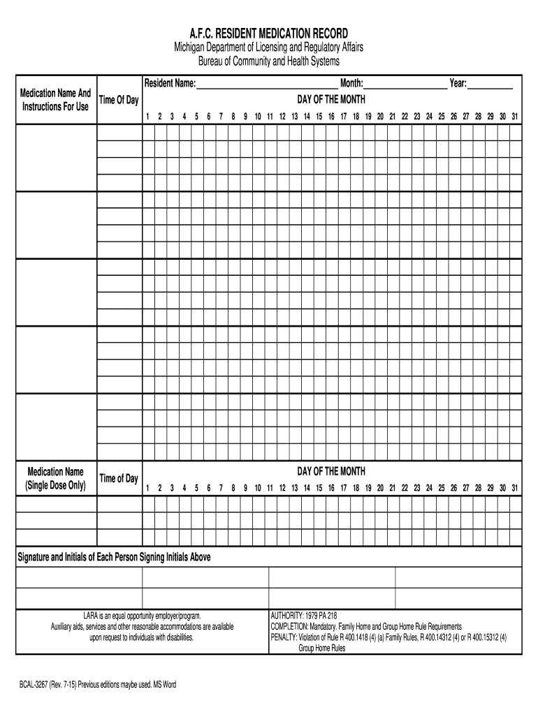  Afc Resident Medication Record Form 2016