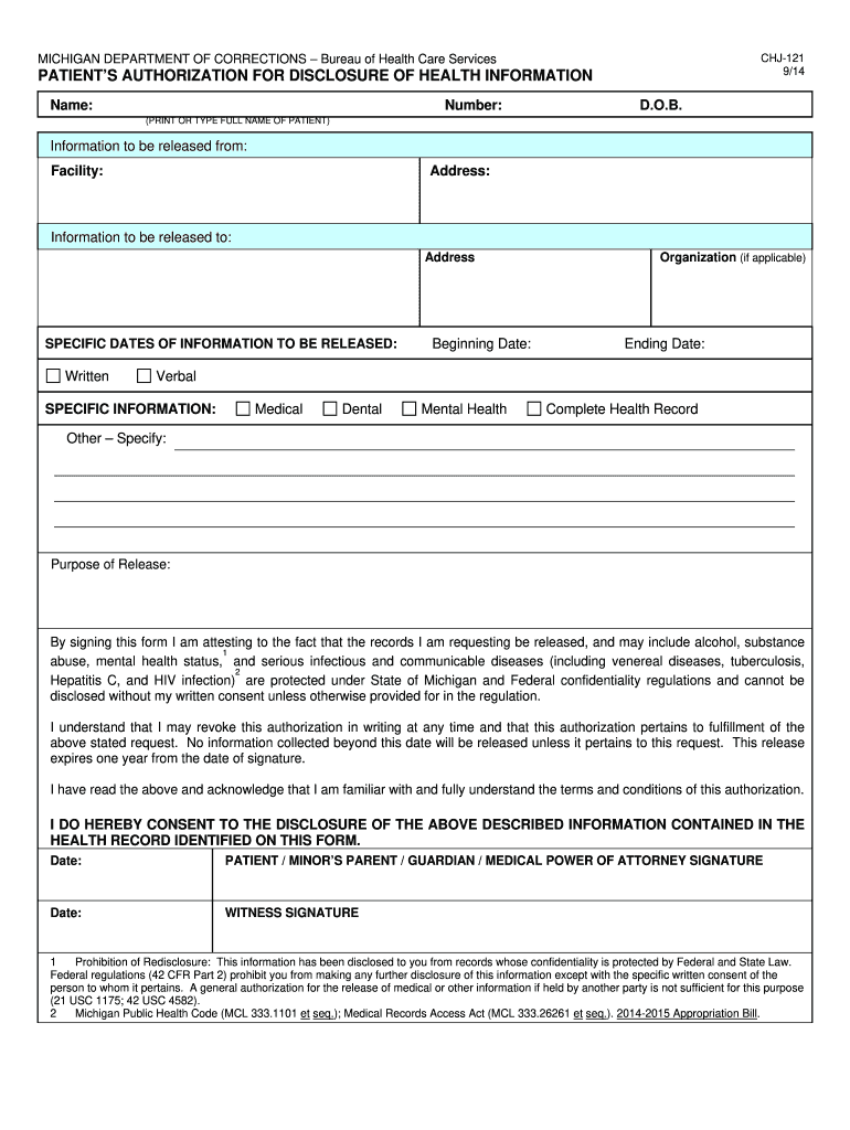  CHJ 121 Medical Release Form ASC X12005010X214E2 Health Care Claim Acknoledgment 277CA  Michigan 2014