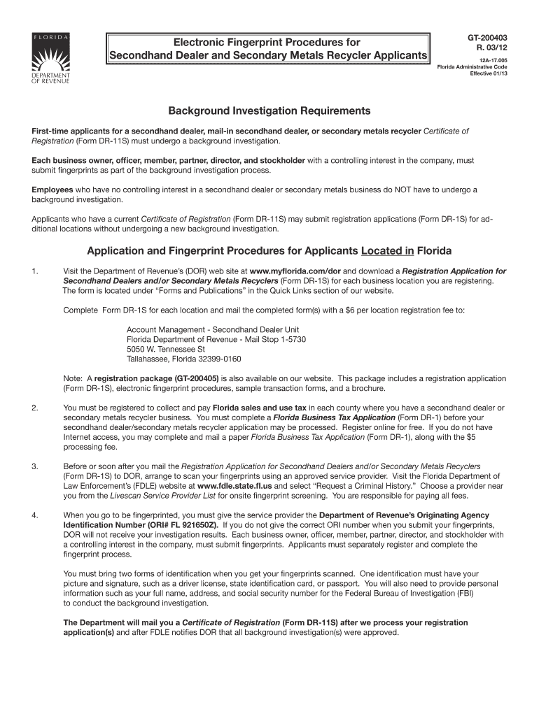 Form GT 200403 Florida Department of Revenue MyFlorida Com