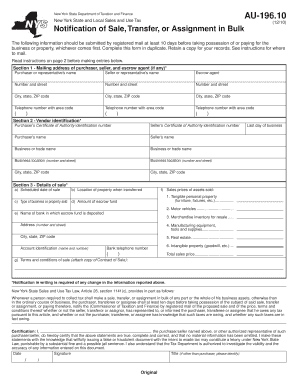 Form AU 196 10 Department of Taxation and Finance New York