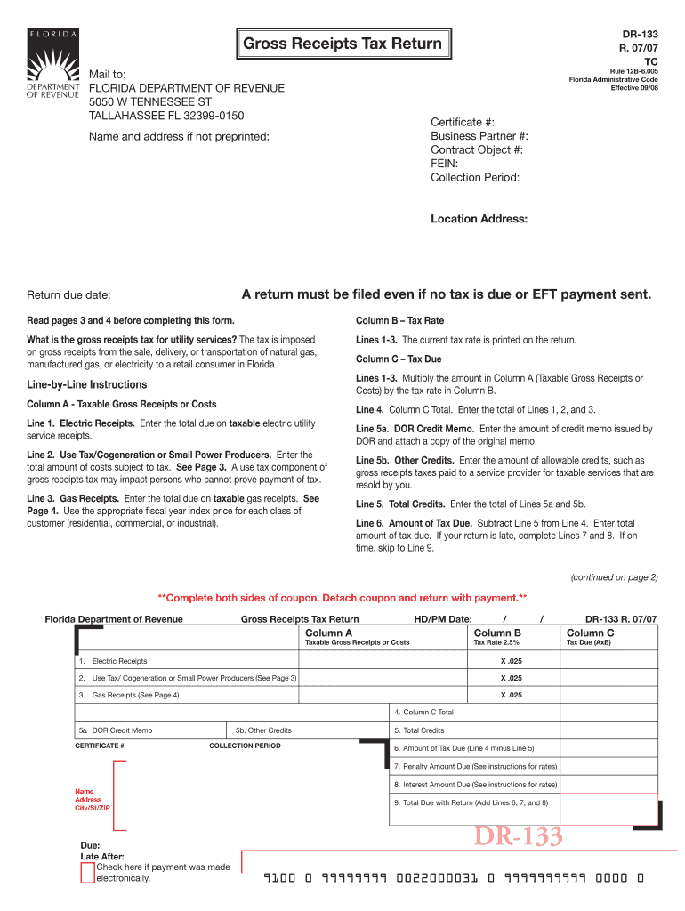  Form DR 133 Florida Department of Revenue MyFlorida Com 2007