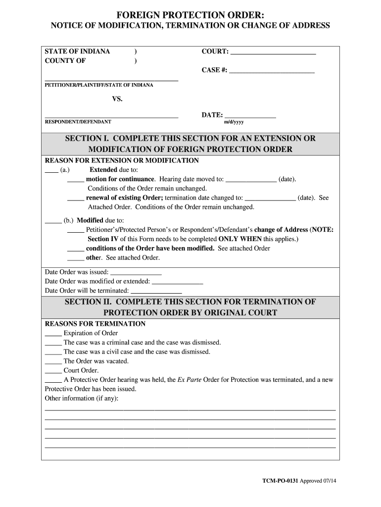 Foreign Order Indiana  Form