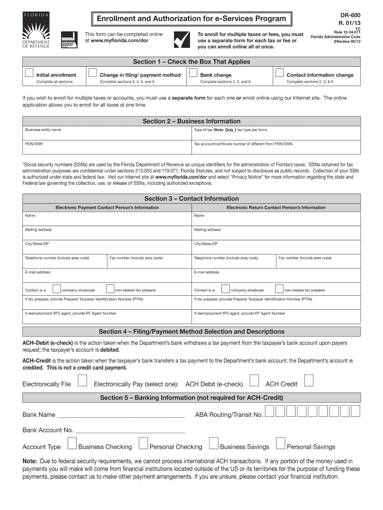  Enrollment and Authorization for E Services BProgramb Florida Bb 2013