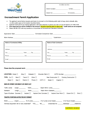 Encroachment Permit Application City of Westfield, Indiana  Form