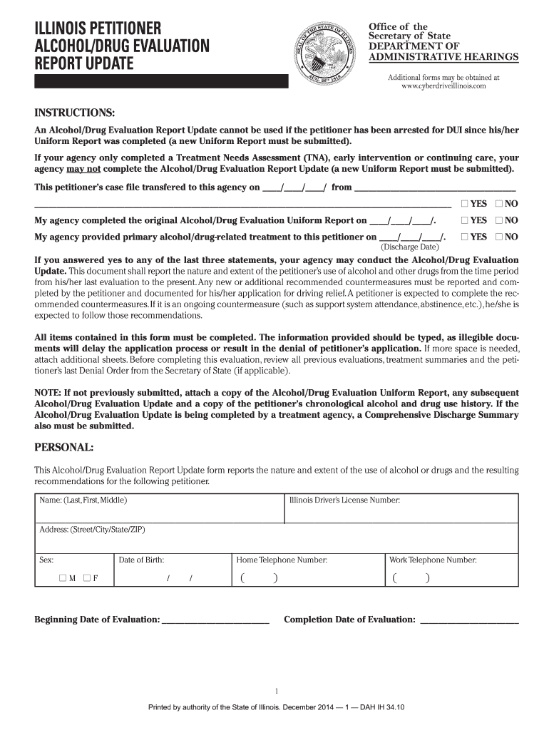  Illinois Petitioner AlcoholDrug Evaluation Report Update 2014