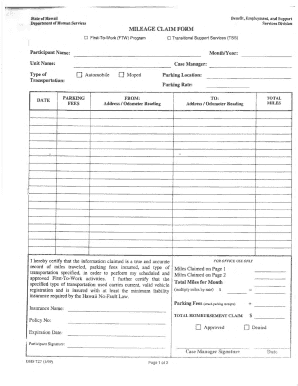 MILEAGE CLAIM FORM Hawaii