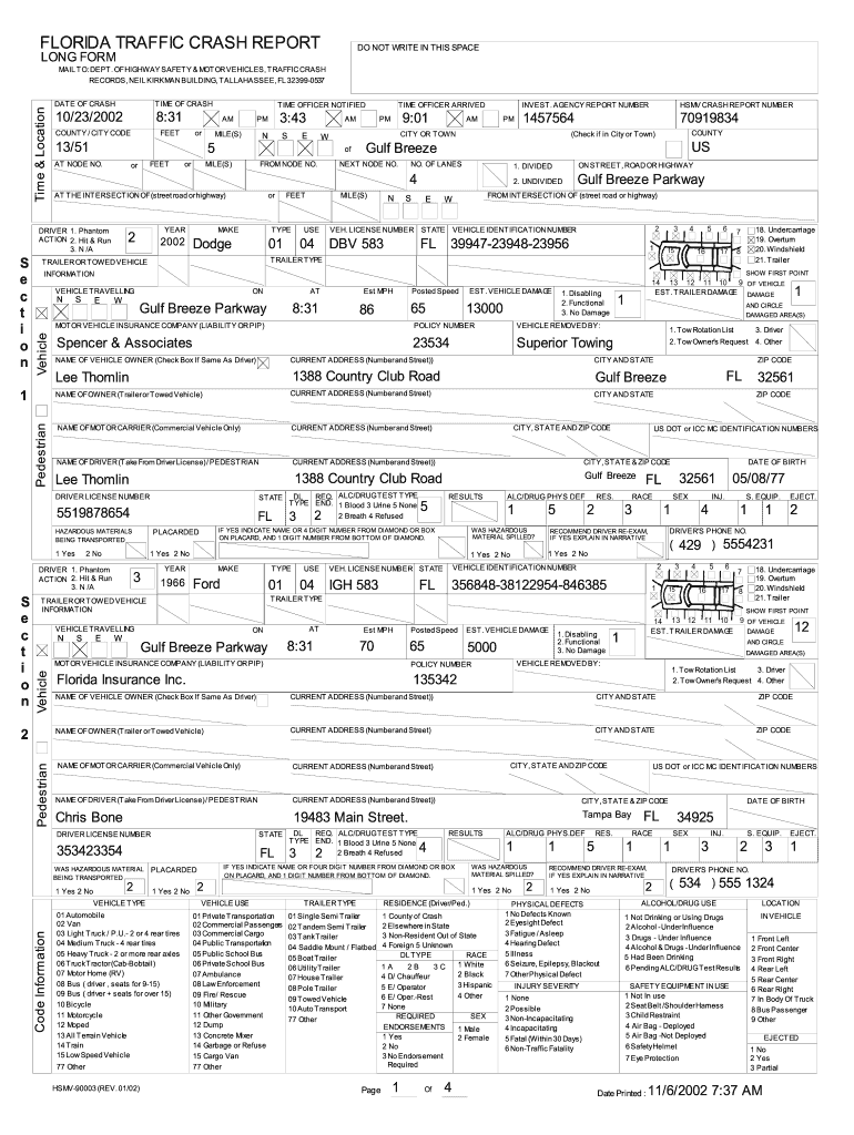 Traffic Report Florida  Form