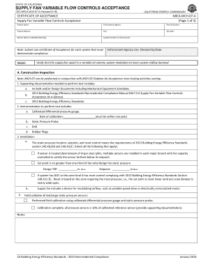 STATE of CALIFORNIA SUPPLY FAN VARIABLE FLOW CONTROLS ACCEPTANCE CECNRCAMCH07A Revised 0116 CALIFORNIA ENERGY COMMISSION CERTIFI  Form