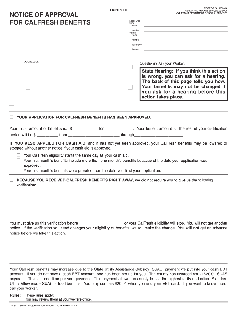 Calfresh Notice of Approval  Form