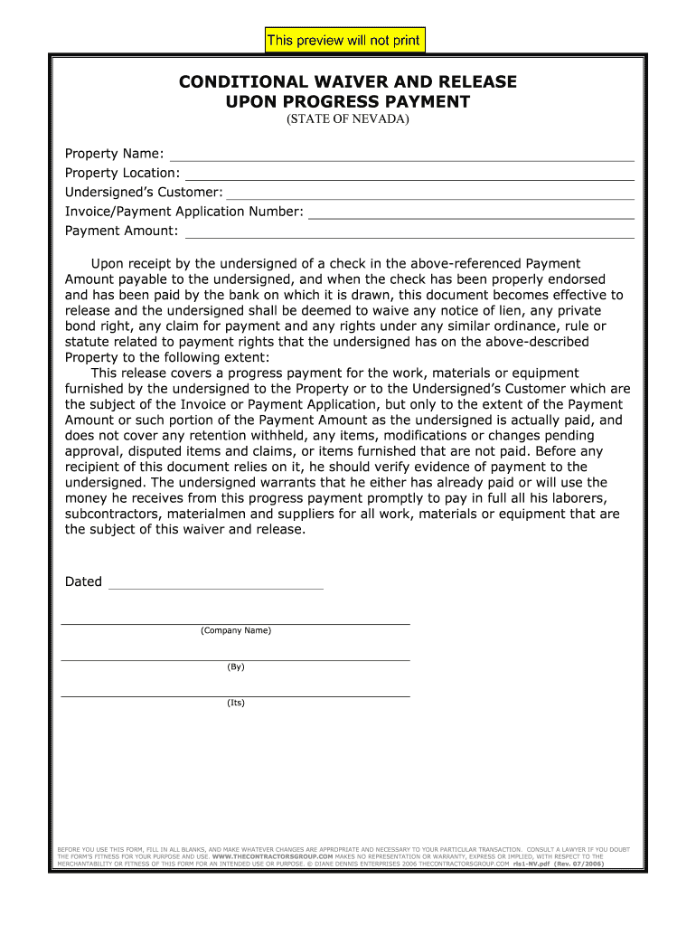 Conditional Waiver and Release  Form