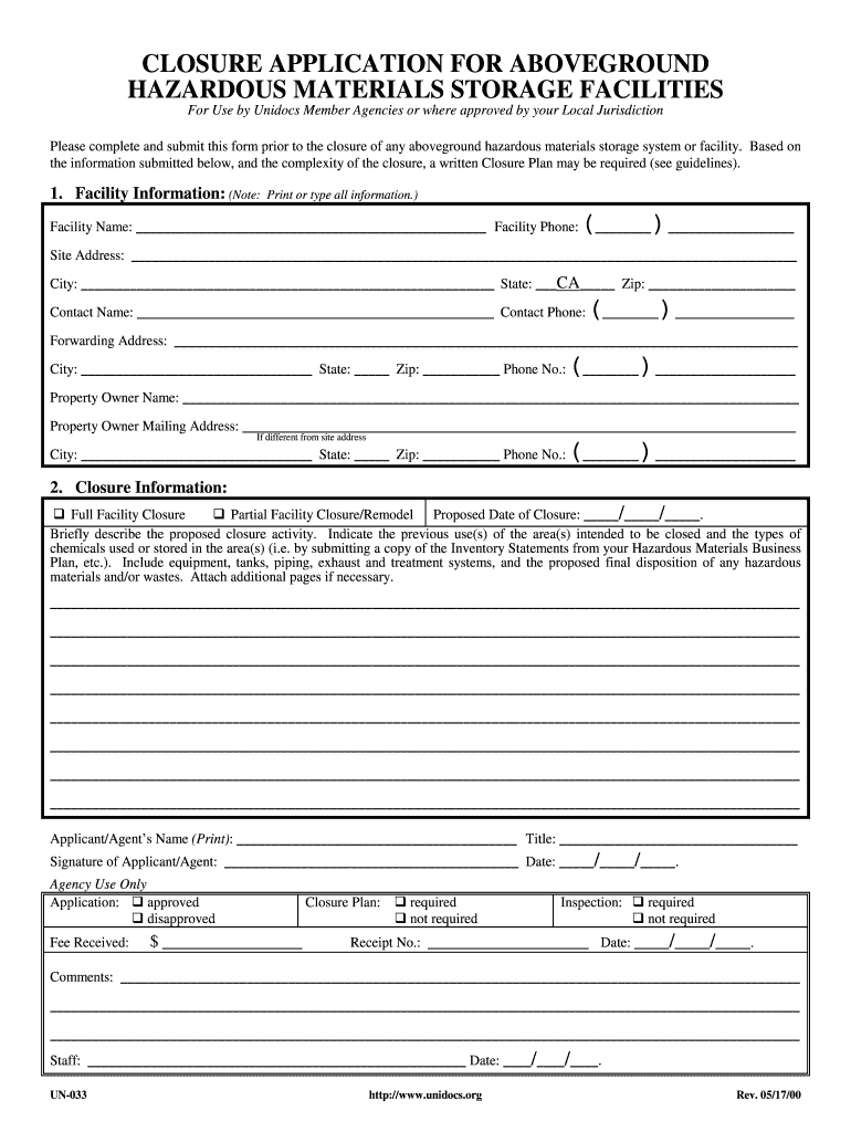  Facility Closure BApplicationb  City of Healdsburg  Unidocs 2000-2024