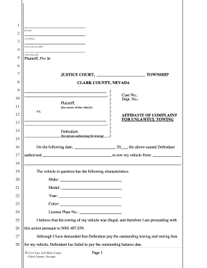 Affidavit of Complaint for Unlawful Towing Clark County Courts Clarkcountycourts  Form