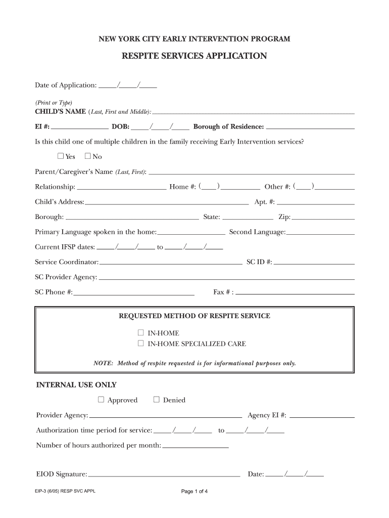 Respite Application Form Nyc