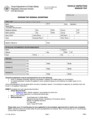 Request for Window Tint Medical Exemption Texas Department of Txdps State Tx  Form