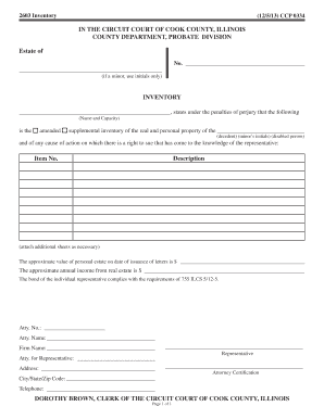 Probate Estate Inventory Form