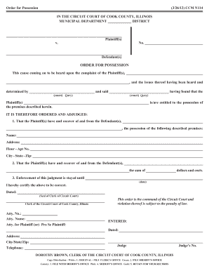 Cook County Order of Possession Ccm N114  Form