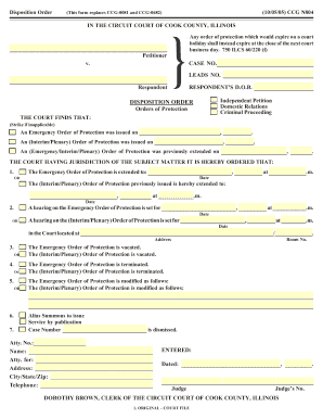 Emergency Orders of Protection Circuit Court of Cook County  Form