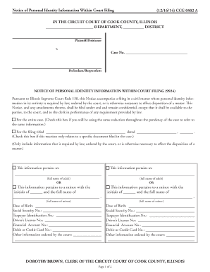 Notice of Personal Identity Information within Court Filing 121614