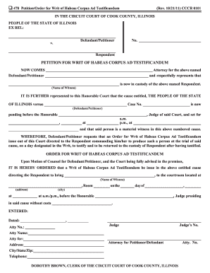 Writ of Habeas Corpus Ad Testificandum  Form