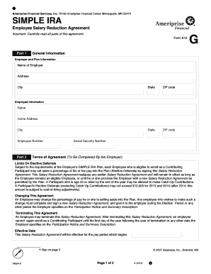 SIMPLE IRA Employee Salary Reduction Agreement Ameriprise  Form