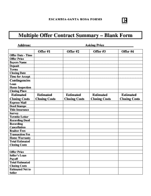 Real Estate Offer Summary Sheet PDF  Form