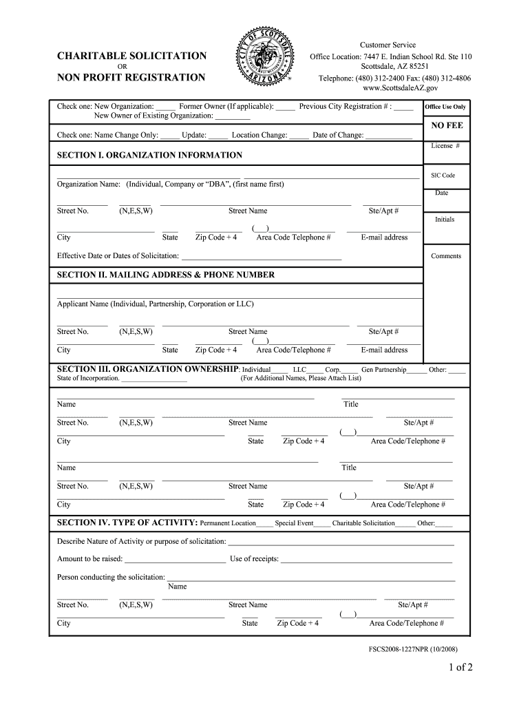 1 of 2 CHARITABLE SOLICITATION NON Bb City of Scottsdale Scottsdaleaz  Form