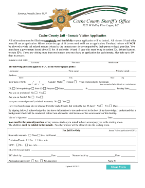 Inmate Visitor Application in English Cache County Sheriff&amp;#39;s Office  Form