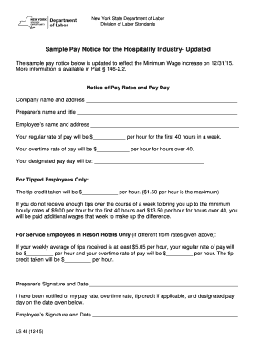 Sample Pay Notice for the Hospitality Industry Updated  Form