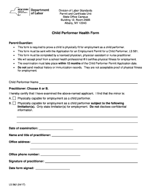 Child Performer Health Form