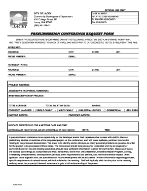 PRESUBMISSION CONFERENCE REQUEST FORM City of Lacey