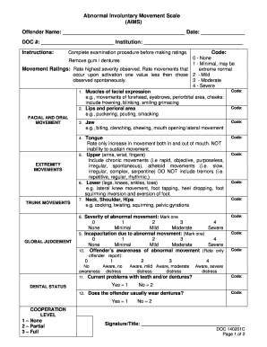  AIMS Abnormal Involuntary Movement Scale Facial and Oral Bb Ok 2009