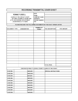 Recording Transmittal Cover Sheet Form