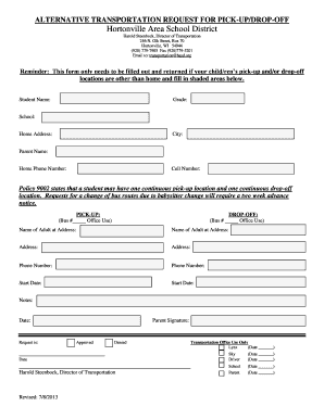 Alternative Transportation Form PDF Hortonville Area School Hasd