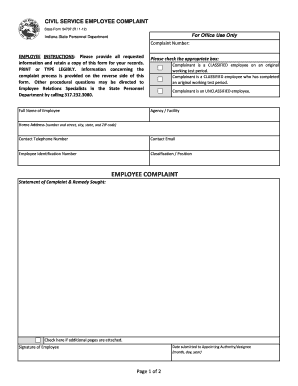 Civil Service Complaint Form State of Indiana