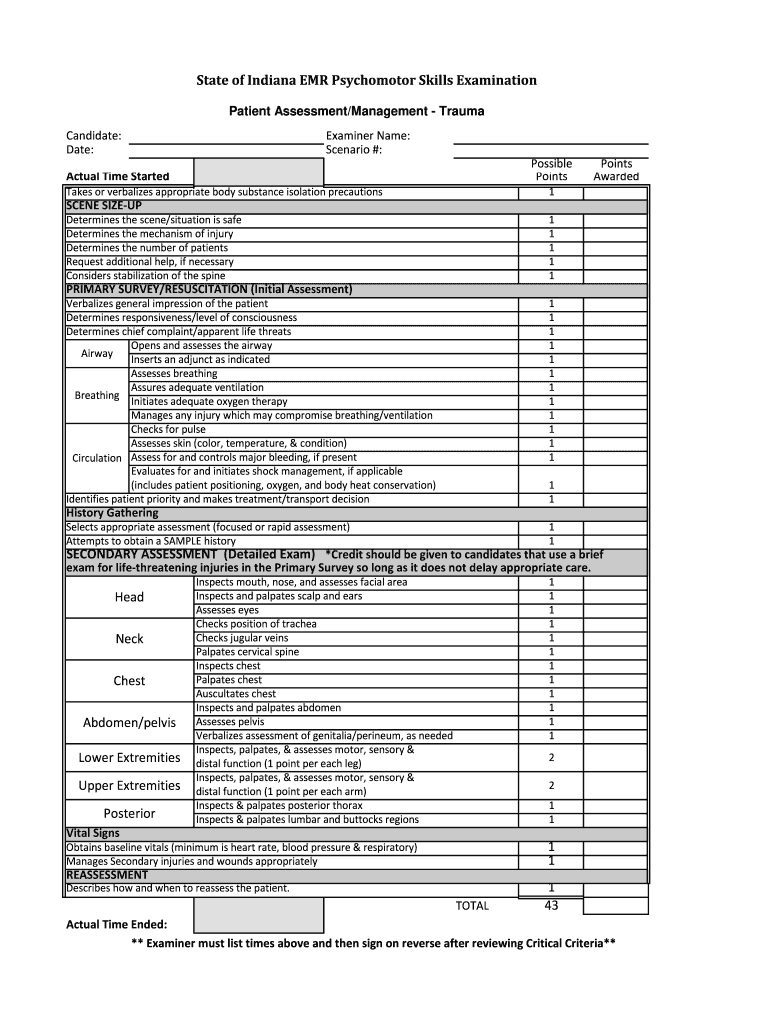 Patient Assessment Form Emt