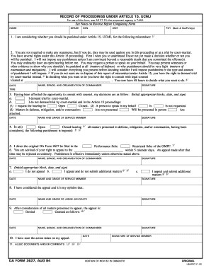  Record of Proceedings under Article 15, Ucmj Da Form 2627, Aug 84 2011